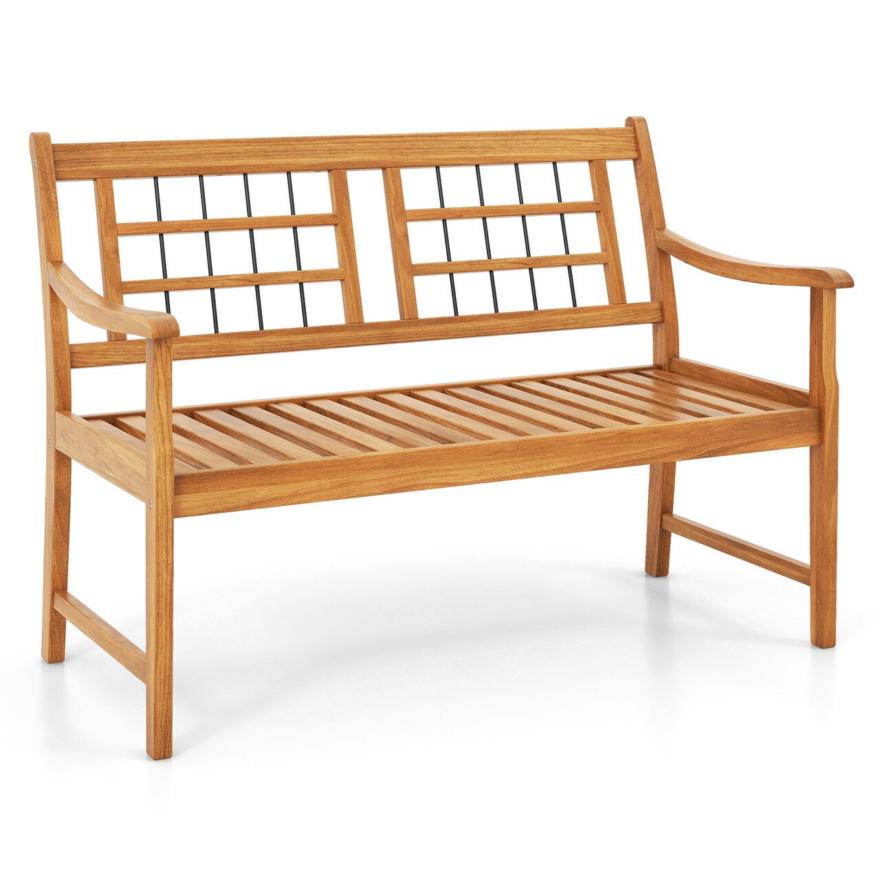 Patio Loveseat Bench Acacia Wood 2 Person Slatted Seat Outdoor Seating Natural